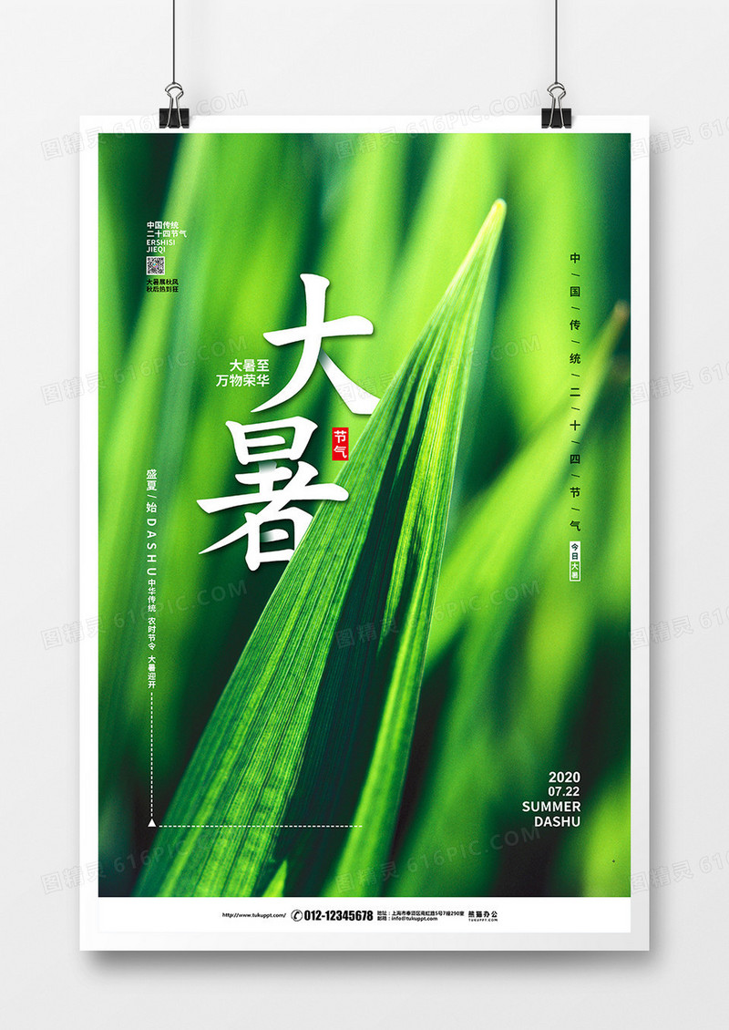 绿色简约二十四节气大暑宣传海报设计